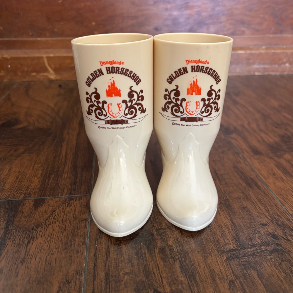 Vintage Disneyland Cream Golden Horseshoe Boot Mugs